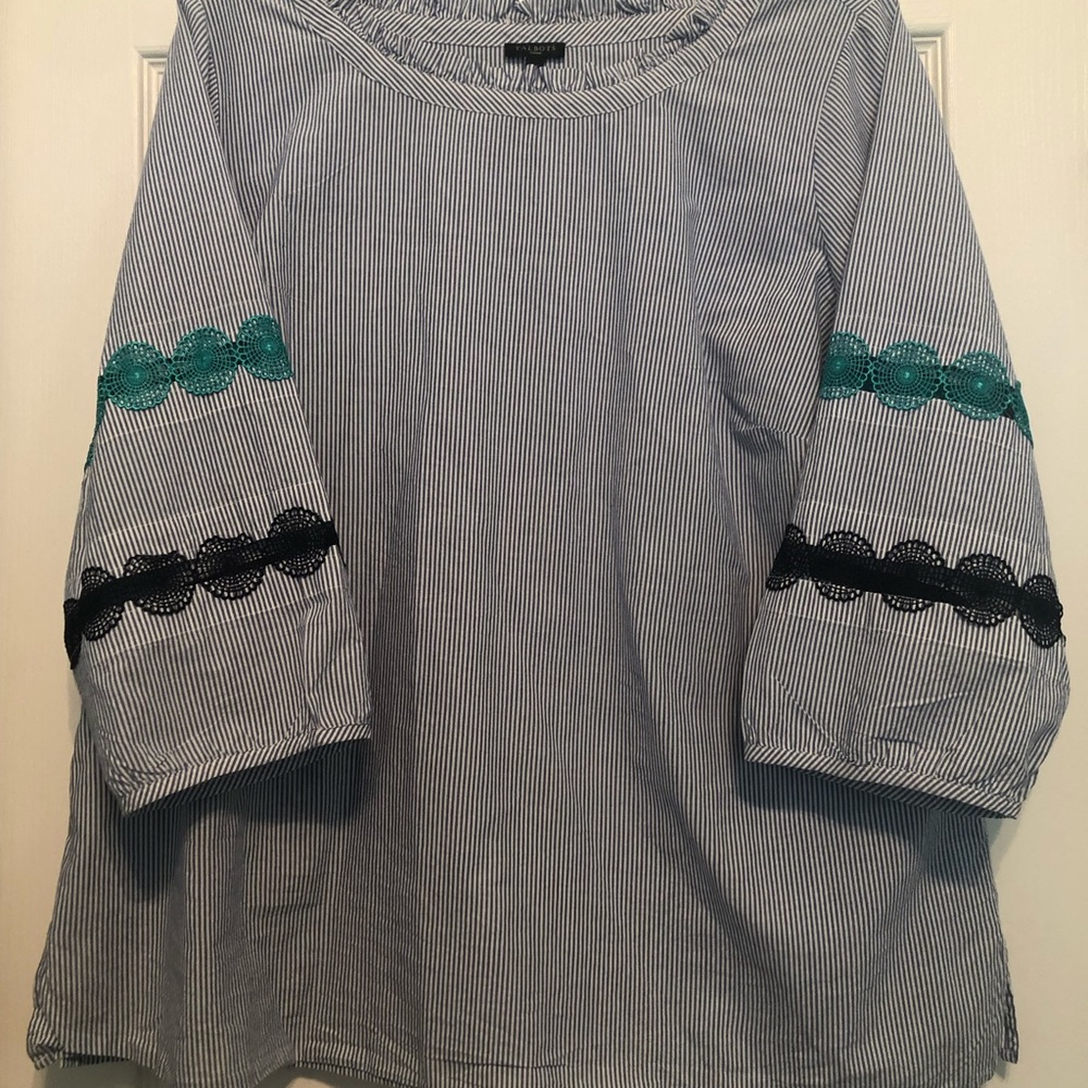Talbots stripped & lace insert blouse 2x